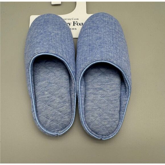 Charter Club Slippers Womens Small 5-6 Blue Memory Foam Floral Comfy Lounge - Picture 2 of 7